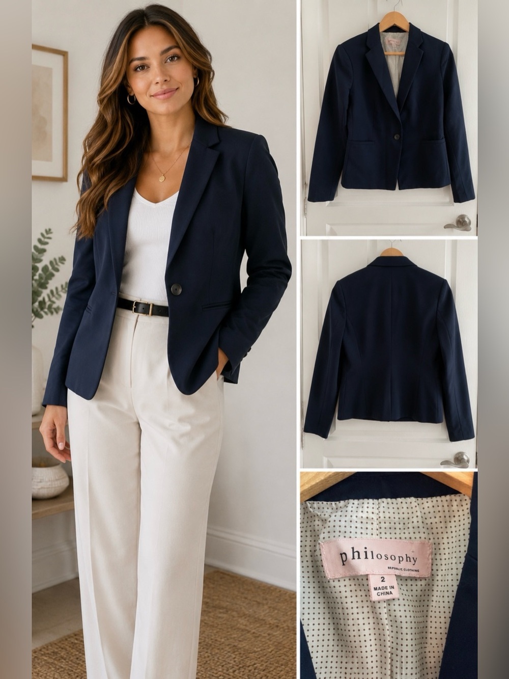 Philosophy Republic Clothing Navy Blazer Women’s Size 2 Career Jacket